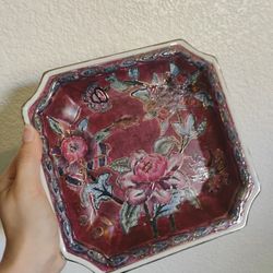 Vintage Decorative Plate CLASSIC TRADITIONS Cloisonne Like RED GOLD - Rare JCP