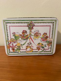 Vintage Enesco Lucy and Me Teddy Bear May Pole Storage Tin