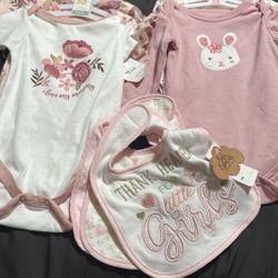 6 New Baby Tops And 3 Bibs