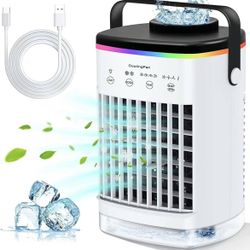 Portable Air Conditioners, Cooling fan Mini Air Conditioner Portable, 4 Wind Speed & 7 LED Light, 2 Cool Air Spray & 2-8H Timer, Personal Air Conditio