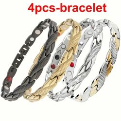 4-Pcs Stylish & Durable Twisted Design Titanium Energy Healing Bracelets 