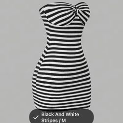 Médium European And American Hot Style Horizontal Striped Tube Top Dress Women'S 2026 Summer New Slim Fit And Hip-Hugging Short Skirt Sexy Off-Shoulde