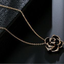 Black Rose Gold Plated Necklace and Earrings Set