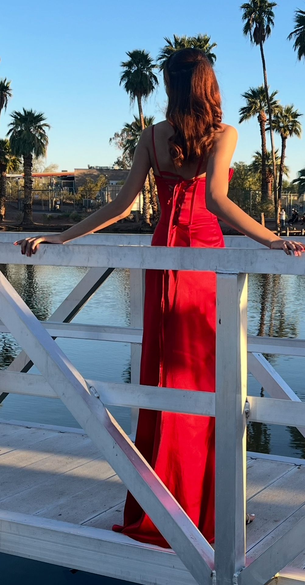 red corset prom dress with slit.