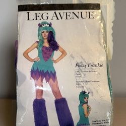Leg Avenue Fuzzy Frankie Monster Hood Costume S/M Teal Purple Y2K Rave NWT