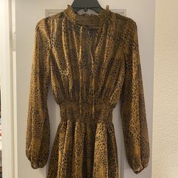 Forever 21 Cheetah Print Long-sleeve Dress 