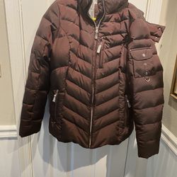 Ladies Size Large Eddie Bauer Brown Goose Down Parka with Hood