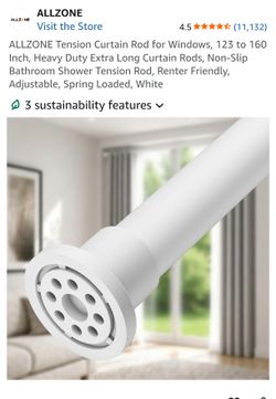Tension Curtain Rod for Windows, 123 to 160 Inch, Heavy Duty Extra Long Curtain Rods, Non-Slip Bathroom Shower Tension Rod, Renter Friendly, Adjustabl