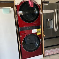 LG Stacked Washer And Gas Dryer Smart Laundry Center Candy Apple Red 27’W