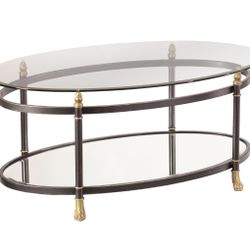 Modern Glam Glass Oval Mirrored Coffee Table 
