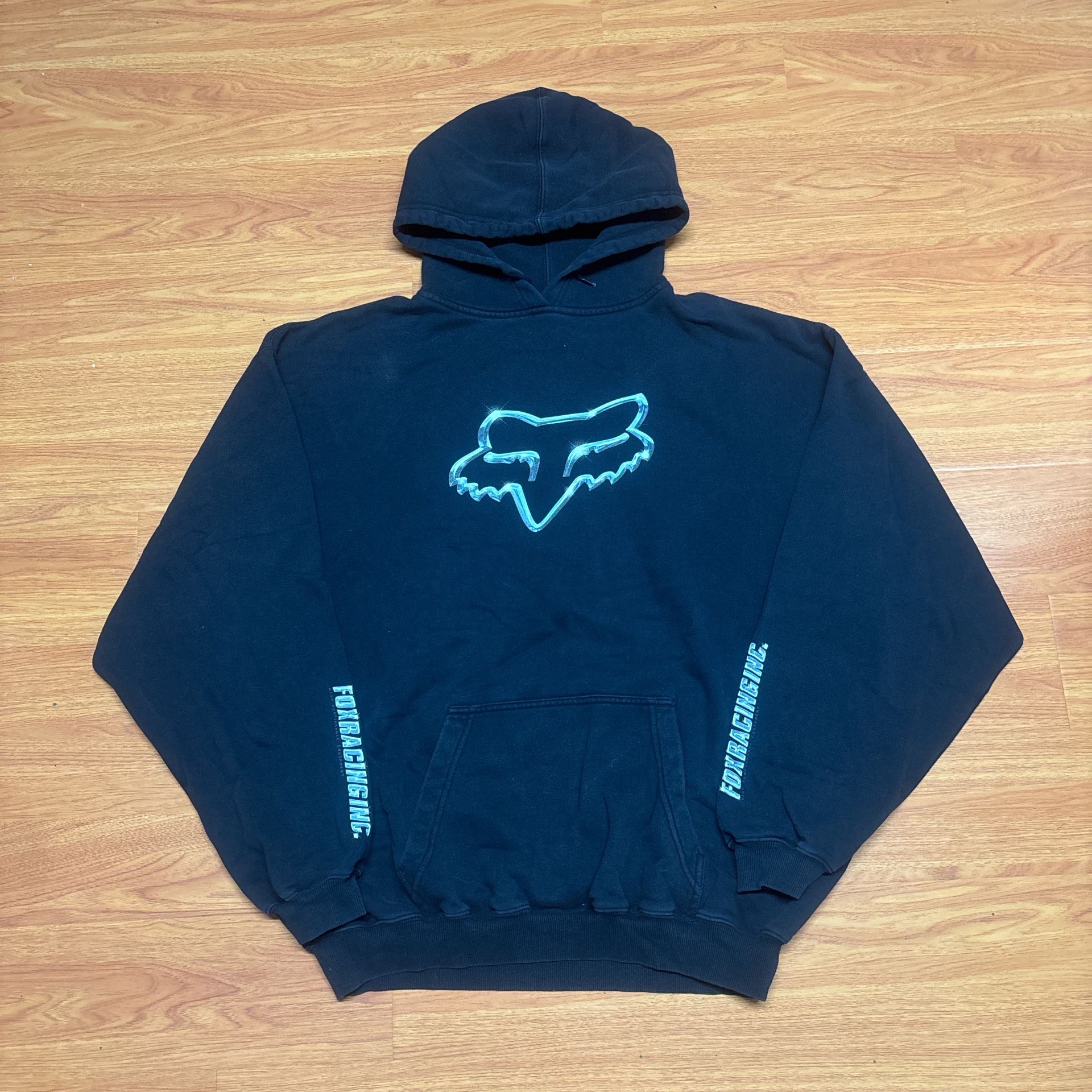 Vintage Y2K Fox Racing Sparkle Center Logo Hoodie Size 2XL