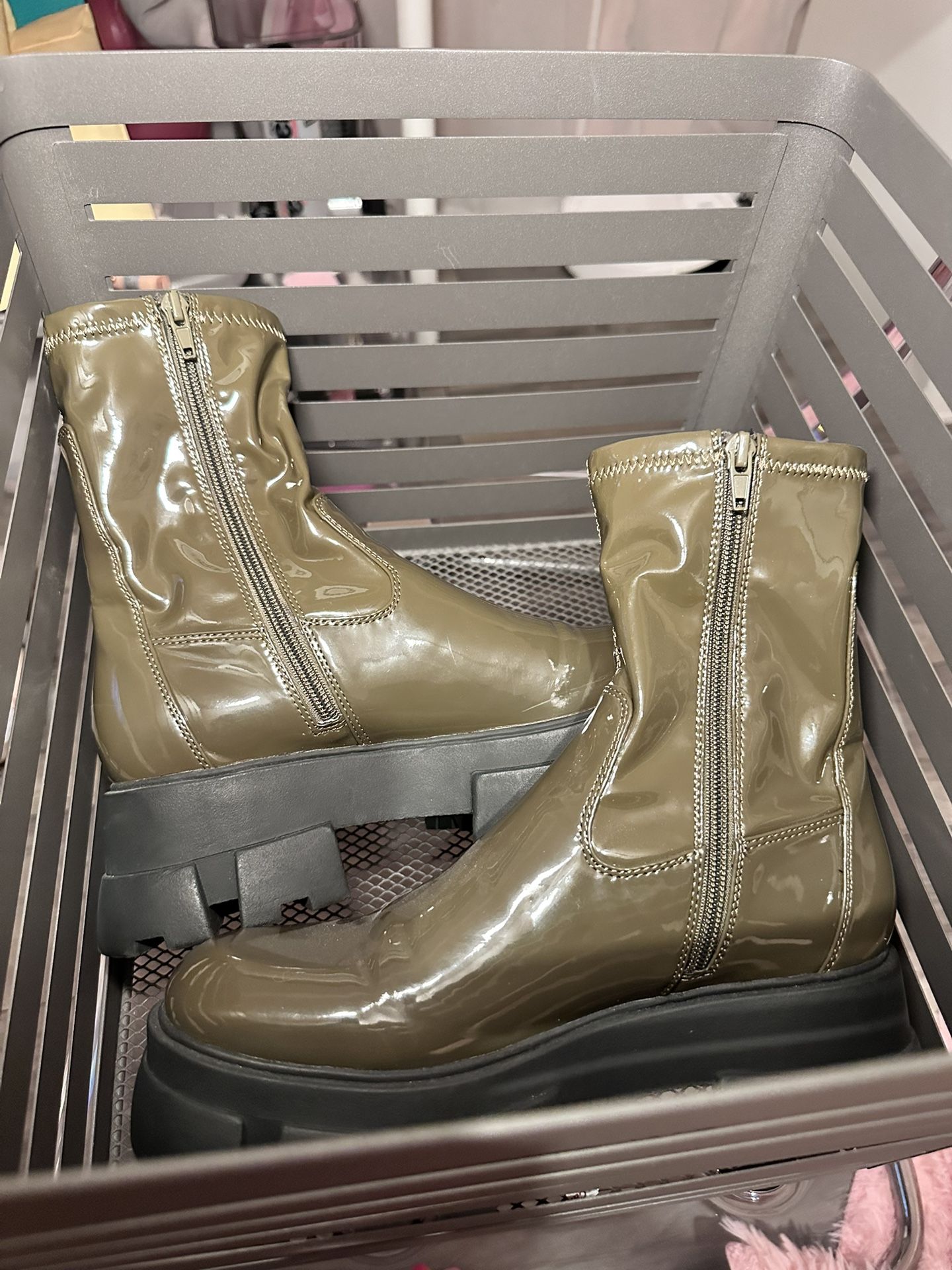Aldo Army Green Platform Boots