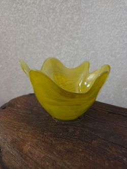 Small yellow glass bowl Vidrios San Miguel recycled glass home decor candy dish