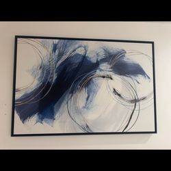 Large Modern Abstract Canvas – Navy, White & Gold Accents