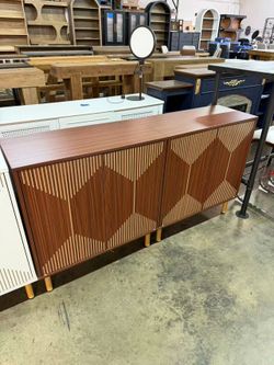 New assembled Modern walnut Storage Cabinet Set, Freestanding Floor Cabinet, Classic 59 inches Sideboard, Wood Buffet Cabinet with Doors, Large Storag