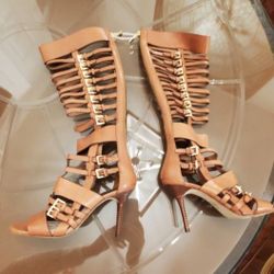 New Michael KORS Gladiator Heels Leather Tan Size 7.5 And 5.5 