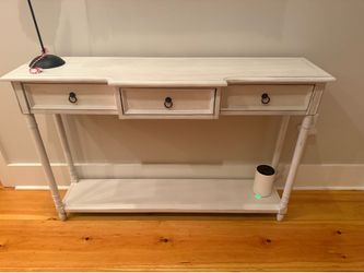 White Farmhouse Console Table – 3 Drawers & Shelf