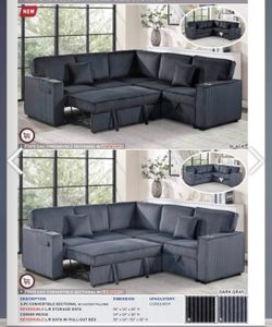 $550.  Sectional Pull Out Bed With Storage USB Cup Holder Available,I Ivory,Dark Gray,Corduroy