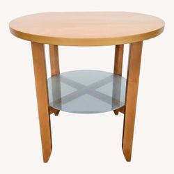 IKEA Round Wood End Table with Flat Back