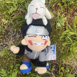 Naruto Kiba & Akamaru Plush Toy UFO Doll Banpresto 2005 Japan Anime TAG 9" rare