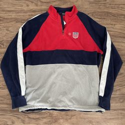 Polo Ralph Lauren Men's 1967 Quarter Zip USA Fleece Jacket Red White Blue New $198 Sz Large