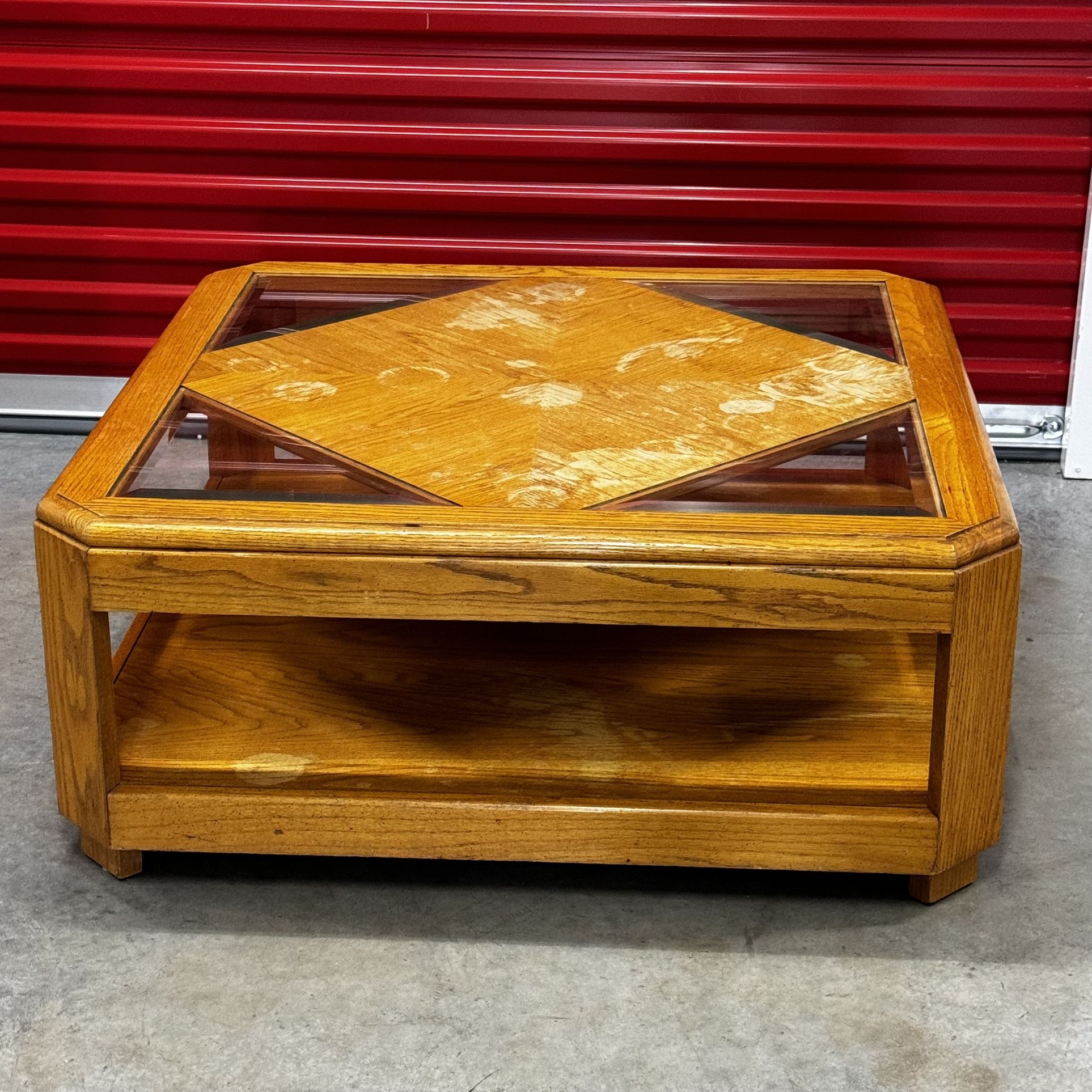 Wood Coffee Table With Glass Corners