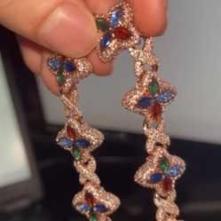 Moissanite Multicolor Rose Gold Clover Bracelet 