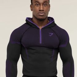 Gymshark Onyx 5.0 Seamless Hoodie Black/Athletic Purple Size Medium Large  