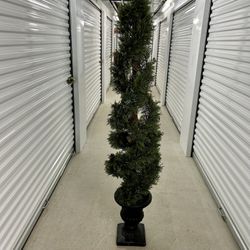 6 Ft Tall Artificial Cedar Spiral Tree/ Stone Urn Planter