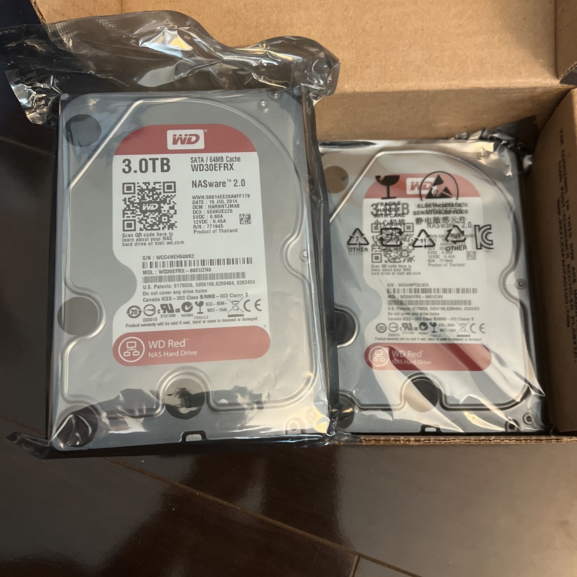 NAS用HDD 3TB WD30EFRX 二つ WD Red 3.0TB HDD NASware 3.0 2個