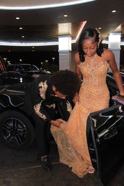 Gold Hand beaded prom dress