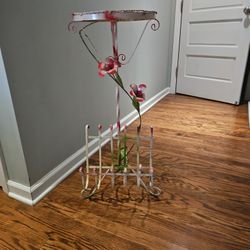 Vintage Iron Painted Floral Side Table