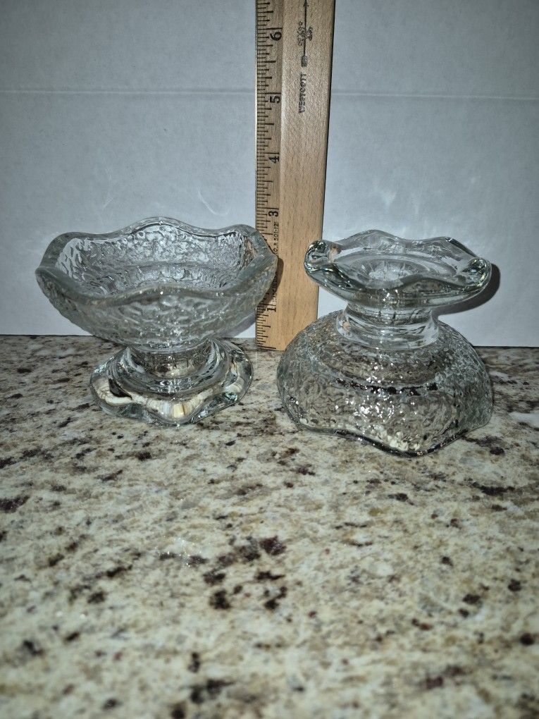 Set Of 2 Vintage Anchor Hocking Reversible Pebble Glass Pedestal Candle Holders