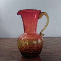 Vintage Red Amberina Crackle Glass Mini Pitcher / Creamer