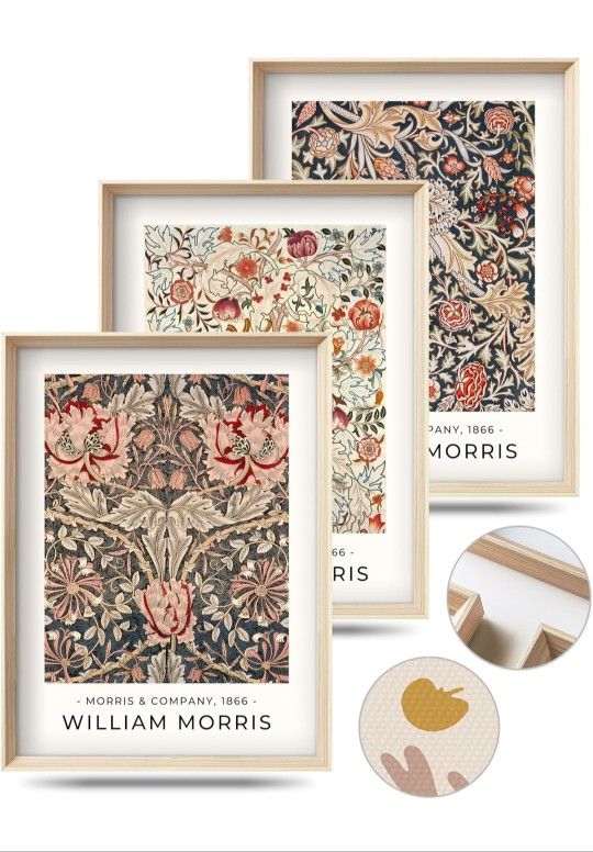 Framed William Morris Canvas Wall Art,Floral Pattern Vintage Poster Wall Decor,16x12IN High Framed Wood Design Prints,Minimalist Classic Decor Aesthet