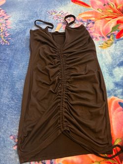 Black Ruched Halter Mini Dress
