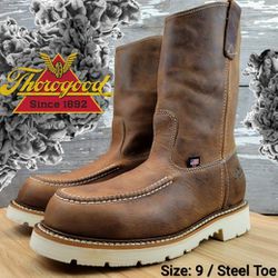 New THOROGOOD American Heritage 11” Pull-On Steel Toe Slip-Resistant EH Rated Leather Wellington Work Boots Botas Size: 9 wide