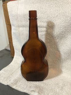 Vintage Bardstown Brown Glass Violin Shaped Empty Bottle, $15