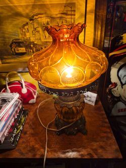 Vintage Amber Glass Hurricane Table Lamp