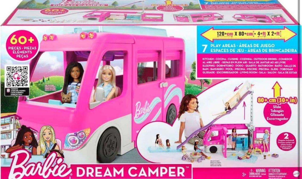 Barbie Camper Playset, DreamCamper Toy Vehicle with 60 Doll Sized