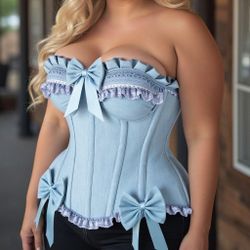 1X/6X Ladies Denim Steel Bone Corset Top