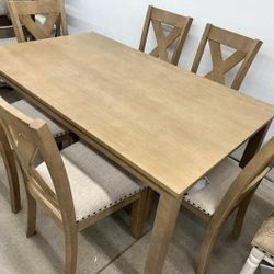 Sanbriar Light Brown Dining Room Set Dining Table and 6 Chairs