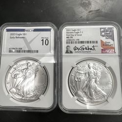 2023 Eagle S$1 Early Releases & 2021 Eagle S$1 Heraldic Eagle T-1 MS 70