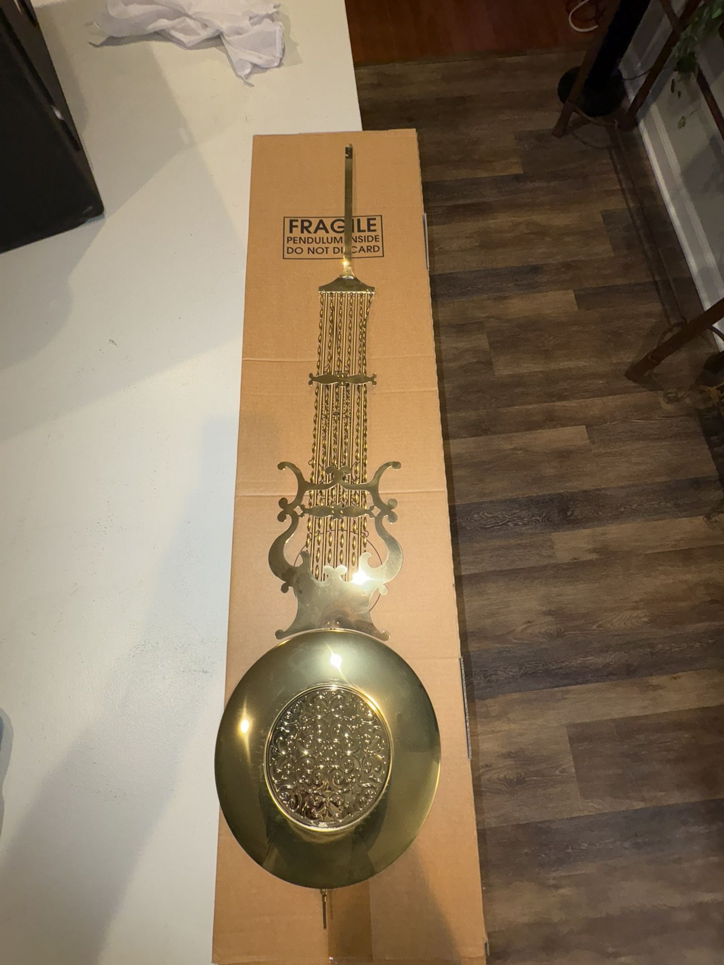 Large Brass Lyre style grandfather clock pendulum 42” vintage Antique made in Germany long & beautiful Comes with the original box