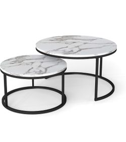 Round Marble-Top Nesting Coffee Table Set