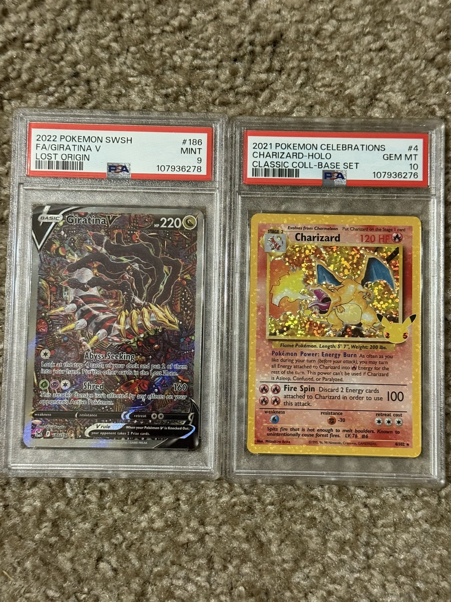 Pokemon PSA 9 Giratina and PSA 10 Charizard