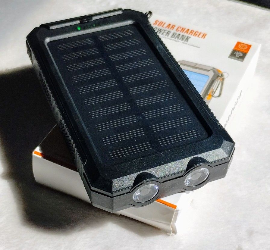 20,000 Mah Solar Charger Power Bank W/LED Flashlight & Compass