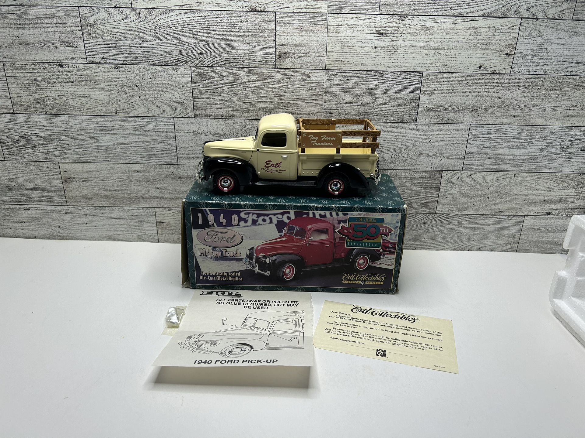 ERTL Collectibles Prestige Series Beige ‘1940 Ford Pickup Truck 50th Anniversary • Die Cast Metal • Made in China Scale 1:25