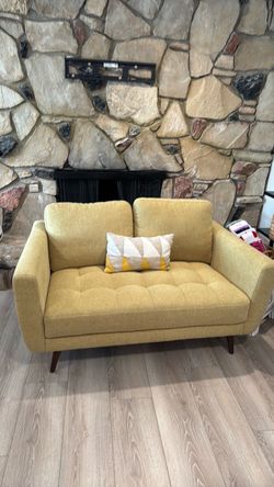 Mid-Century Modern Mustard Yellow Loveseat