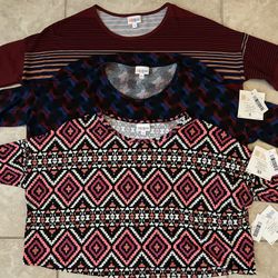 Three LuLaRoe Oversized Uneven Hem Shirt Tops (one XS, two S) - NWT